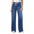 thumbnail image 5 of Soft Stretch Wide Leg Denim Trousers for Women Mid Rise Drawstring Tie Waist Relaxed Full Length Jeans, 5 of 6