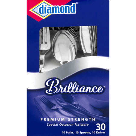 Diamond Brilliance Disposable Plastic Cutlery, Silver, Assorted, 30 Count