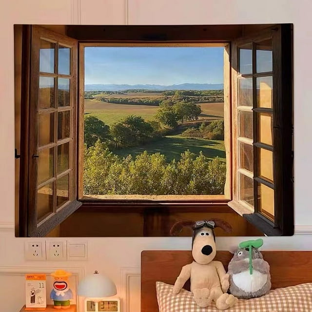 Tapiz de pared con diseño de ventana, 150 x 130 cm, microtela, fibra