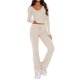 thumbnail image 1 of Conjunto Deportivo de Otoño de 2 Piezas A Juego para Estar en Casa: Pantalón de Pierna y Top Corto con Cuello Henley. Albaricoque L, 1 of 6