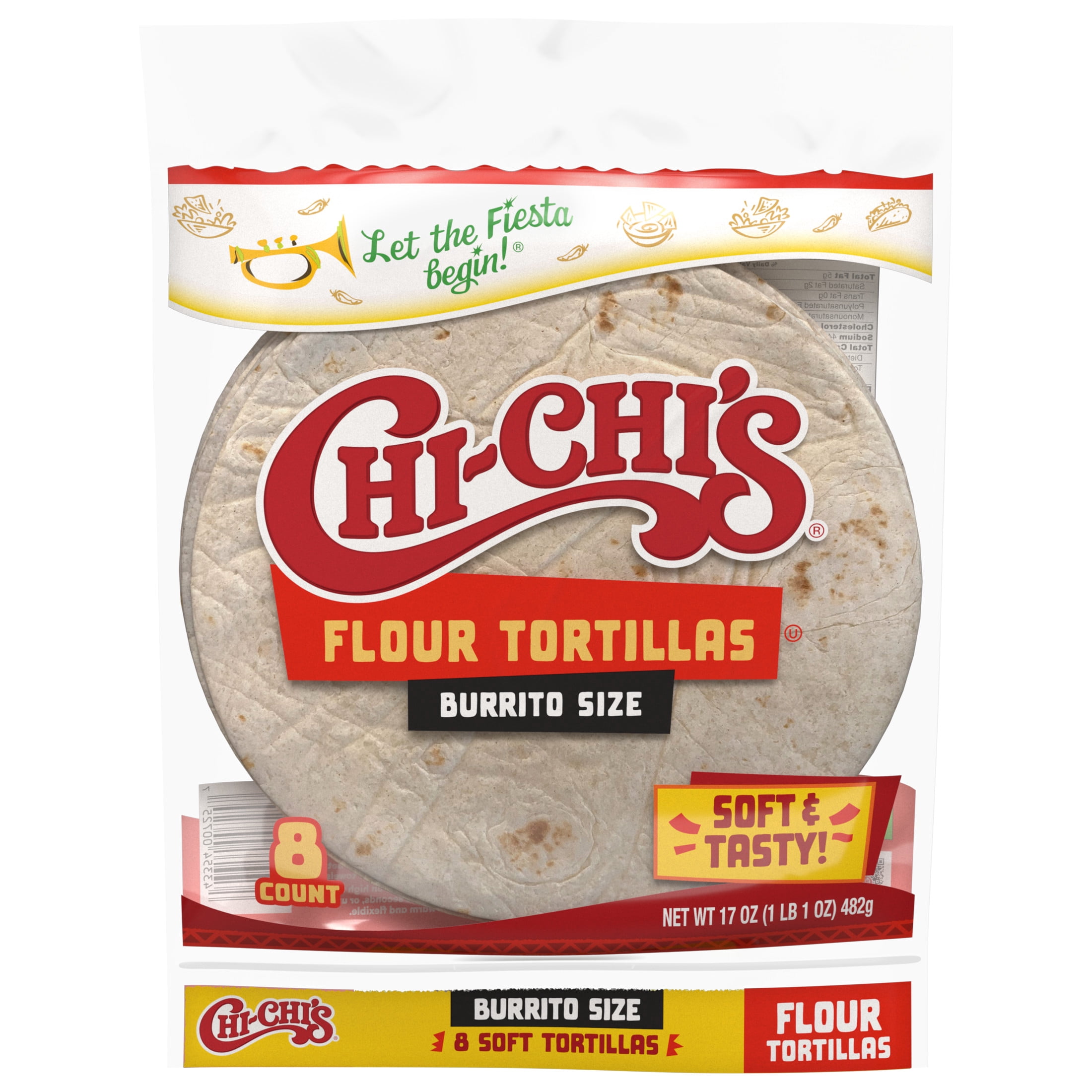 (12 pack) CHI-CHI'S Flour Tortillas Burrito Size, Tortilla Wrap, Shelf-Stable, 17 oz Resealable Package, (8 Tortillas)