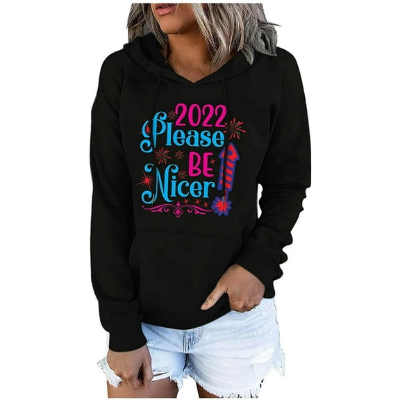 Fesfesfes Women Hooded Casual Pullover Hoodies Pocket Long Sleeve Print Sweatshirts Drawstring Tops