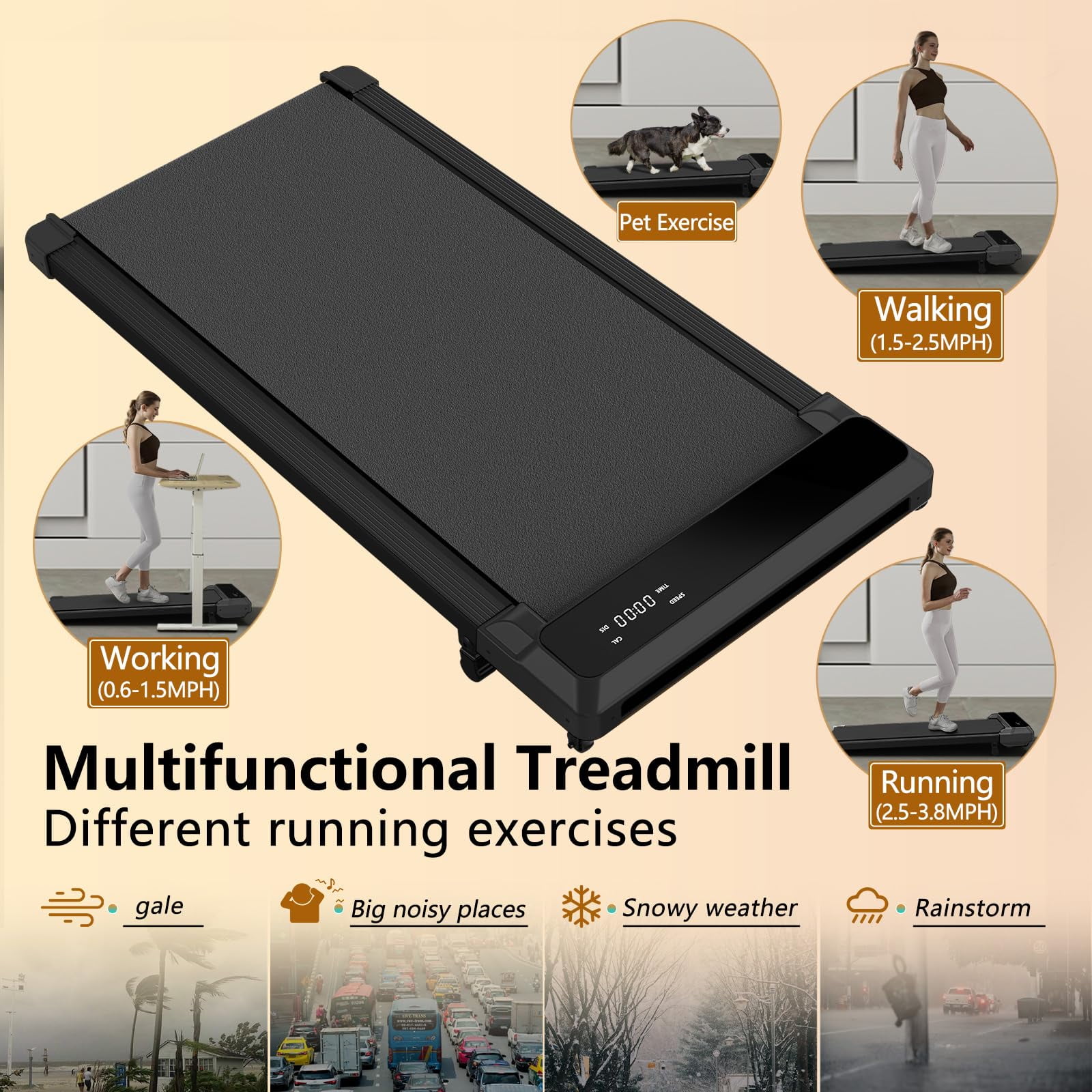 JURITS Folding Electric Treadmill, Lightweight, Compact, Powerful Motor, 2.5 HP, 265LBS Capacity, Display, Connectivity