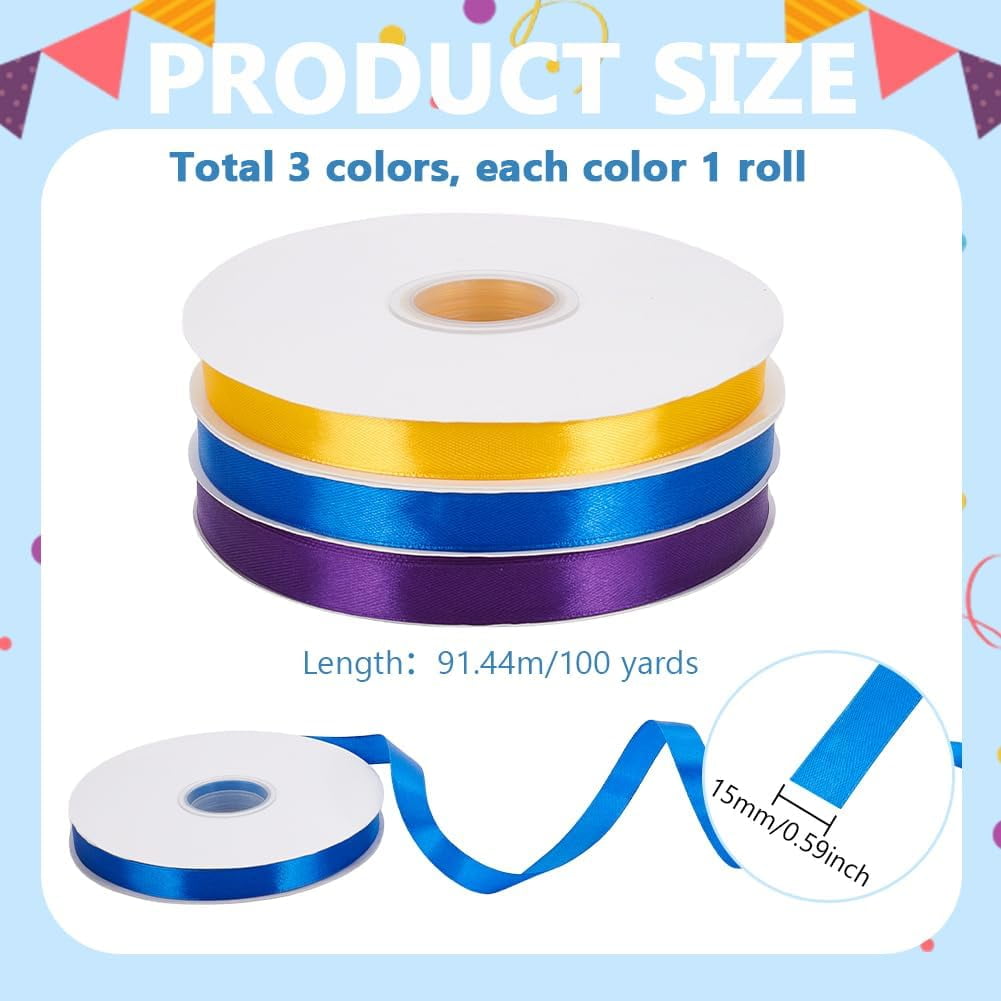 300 Yards Graduation Satin Ribbon 5/8 Inch Decorative Blue Purple Yellow Polyester Grosgrain Craft Ribbons