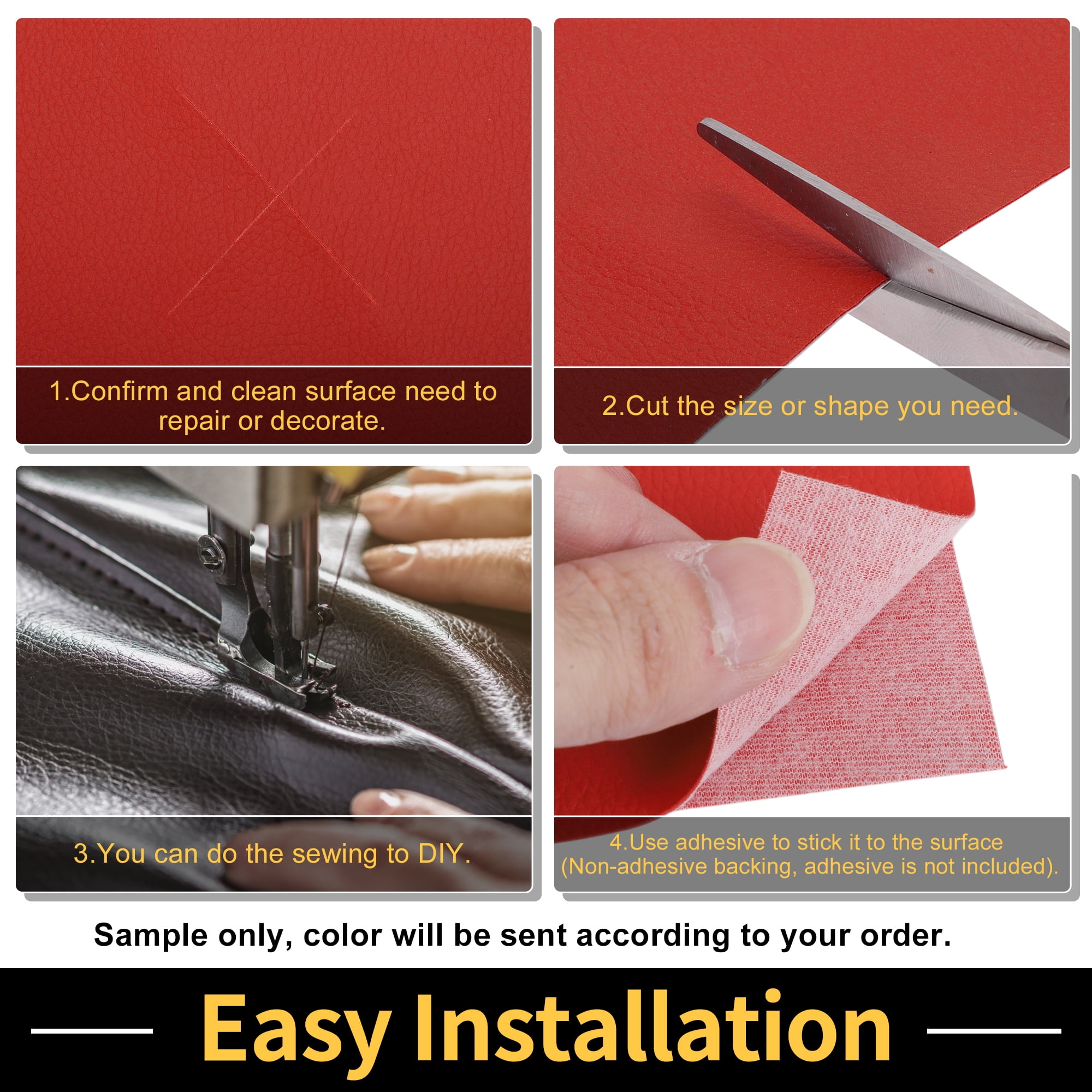 Unique Bargains Leather Fabric Upholstery Leather Repair Patch 91x137cm for Automotive Car Boat Seat Sofa Couches Chair Interior Trim DIY Red 1 Pcs