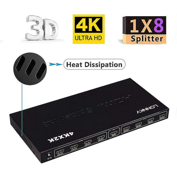 HDMI Splitter 1 in 8 Port Out of Full HD Support 1080 P 4k 1x8 HDMI  Splitter 4K, 8 Port HDMI Splitter 1 to 8 Real 4K x 2K Splitter HDMI 1