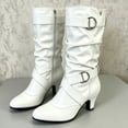 thumbnail image 6 of Xfvqtps Slouchy Mid Calf Boots for Women Side Zipper Buckle Strap Chunky Low Heel Almond Toe Faux Leather Tall Boots, 6 of 7