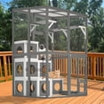 thumbnail image 2 of Outdoor Wooden Cat- Large Solid Wood Cat Cage Playpen with 2 Jumping Platforms & 7 Napping Houses, Walk-in Cat Kennel Condo Shelter for Pet Cat,Grey, 2 of 7
