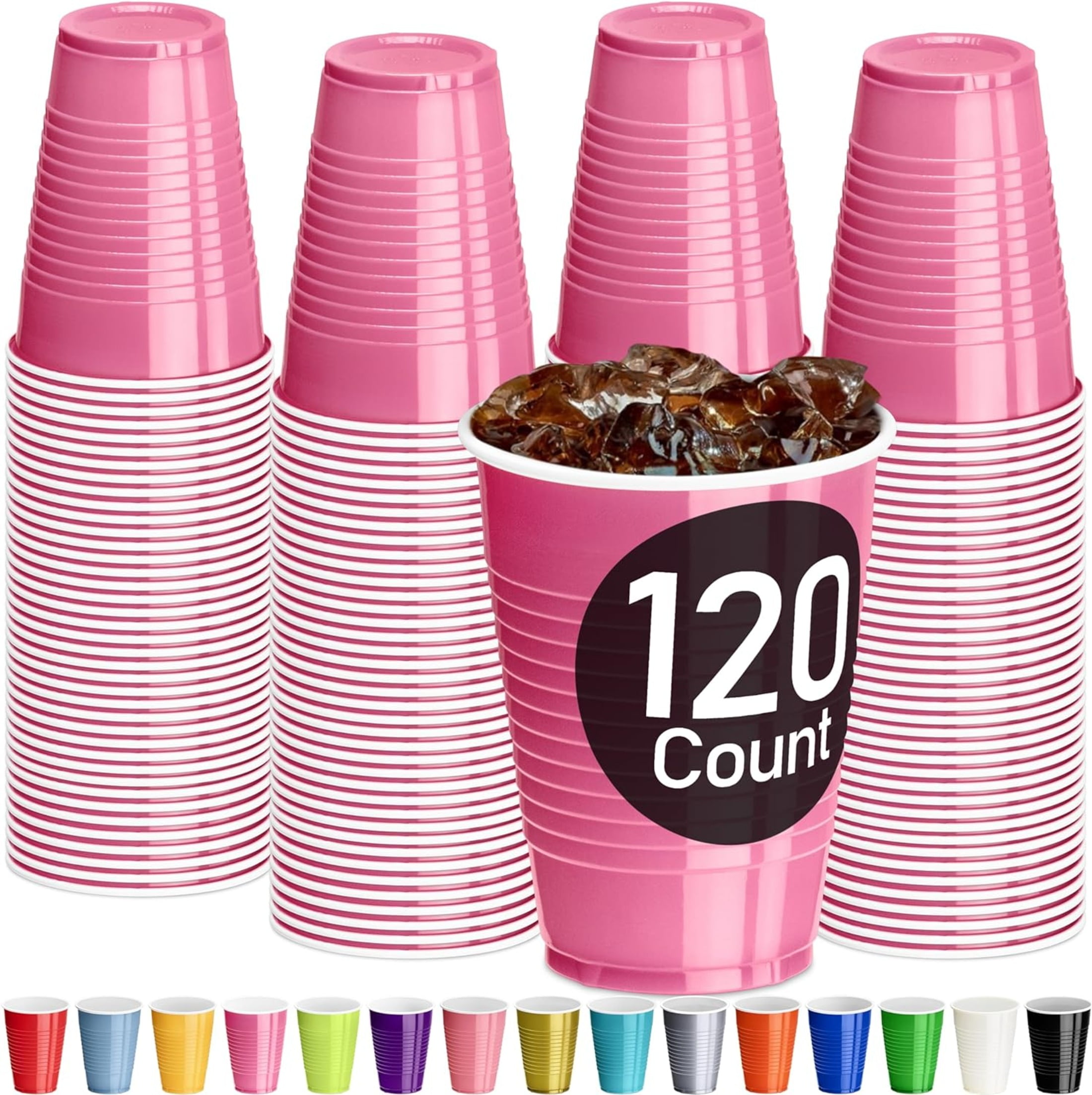 Pink Party Cups, 16 Oz, Plastic Disposable Bulk Party Decorations