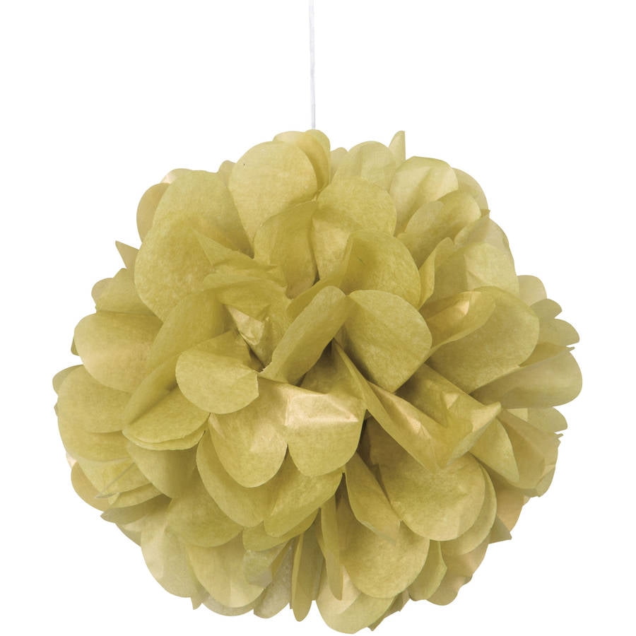 Tissue Paper Pom Poms, 9 in, Gold, 3ct