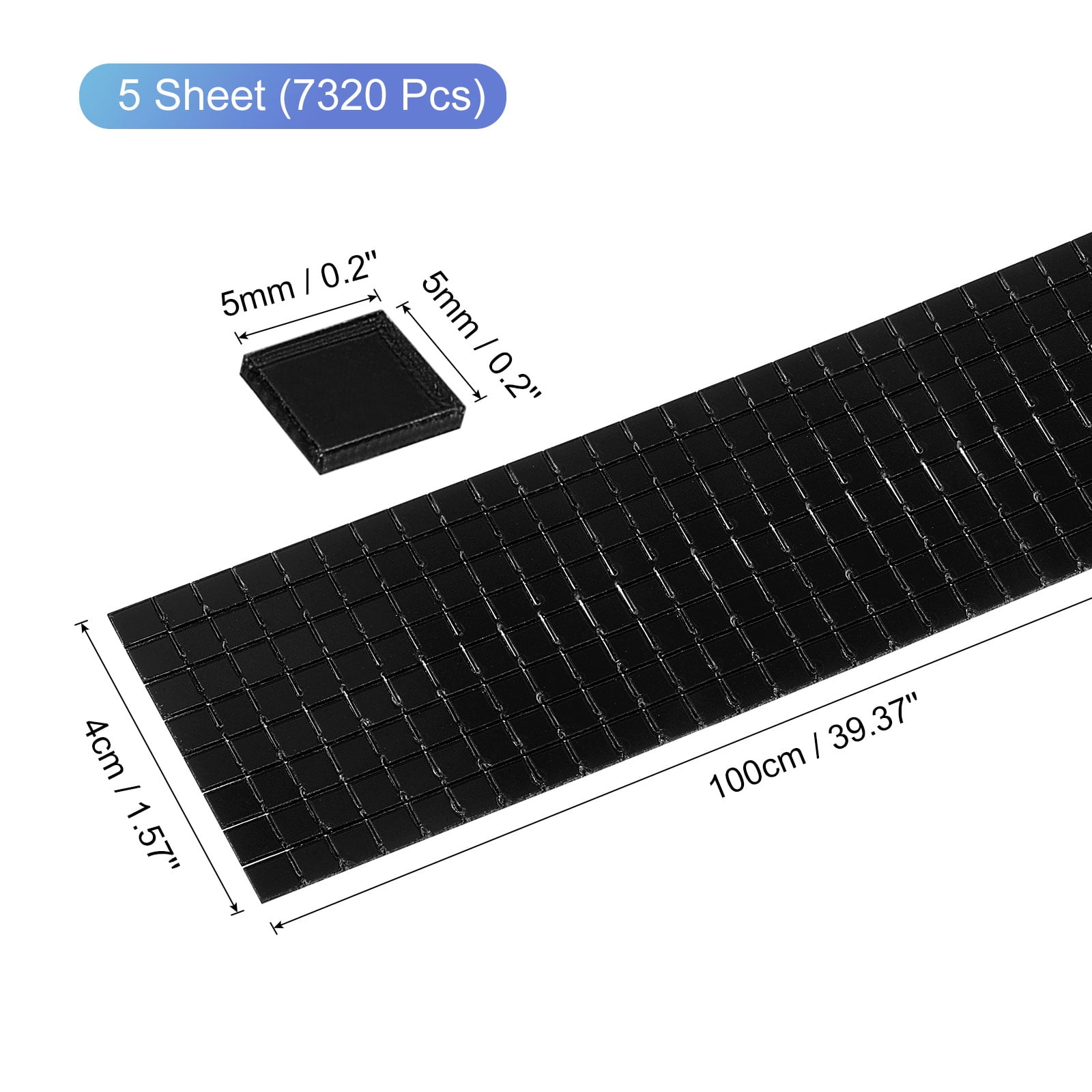 Uxcell 5 Pack 5 x 5mm Disco Tiles, Black Self-Adhesive Glass Mirror Mosaic Tiles