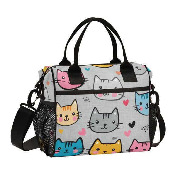 FORMRS Insulated Lunch Bag for Work School Unisex Large Capacity Cooler with Shoulder Strap, Cute Cat Pattern