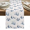 thumbnail image 2 of Sailboats Table Runner, Summer Blue Boat Seagull Beige Background Cotton Linen Kitchen Table Decoration Washable Dining Tabletop Runners for Home Party Decor 13x120 Inches, 2 of 9