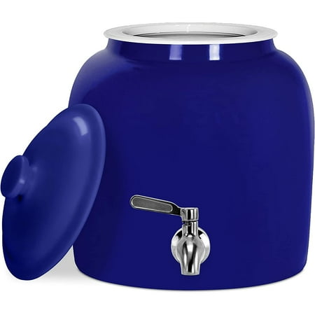 

Porcelain Crock Food Grade Ceramic Water Iced Beverage Dispenser with Stainless Steel Spigot Faucet for 3 to 5 Gallon Water Bottles Jugs Blue
