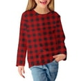 thumbnail image 6 of Gelikeya Girls Long Sleeve T Shirts Round Neck Plaid Shirt Basic Casual Loose Tunic Tops Soft Comfortable Kids Clothing Red 8-9 Years, 6 of 6
