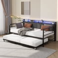 thumbnail image 2 of QinaQin Daybed individual con cama nido, luz LED, cabecera tapizada en lino y estación de carga, estructura metálica resistente para sala, recámara o visitas, 2 of 7