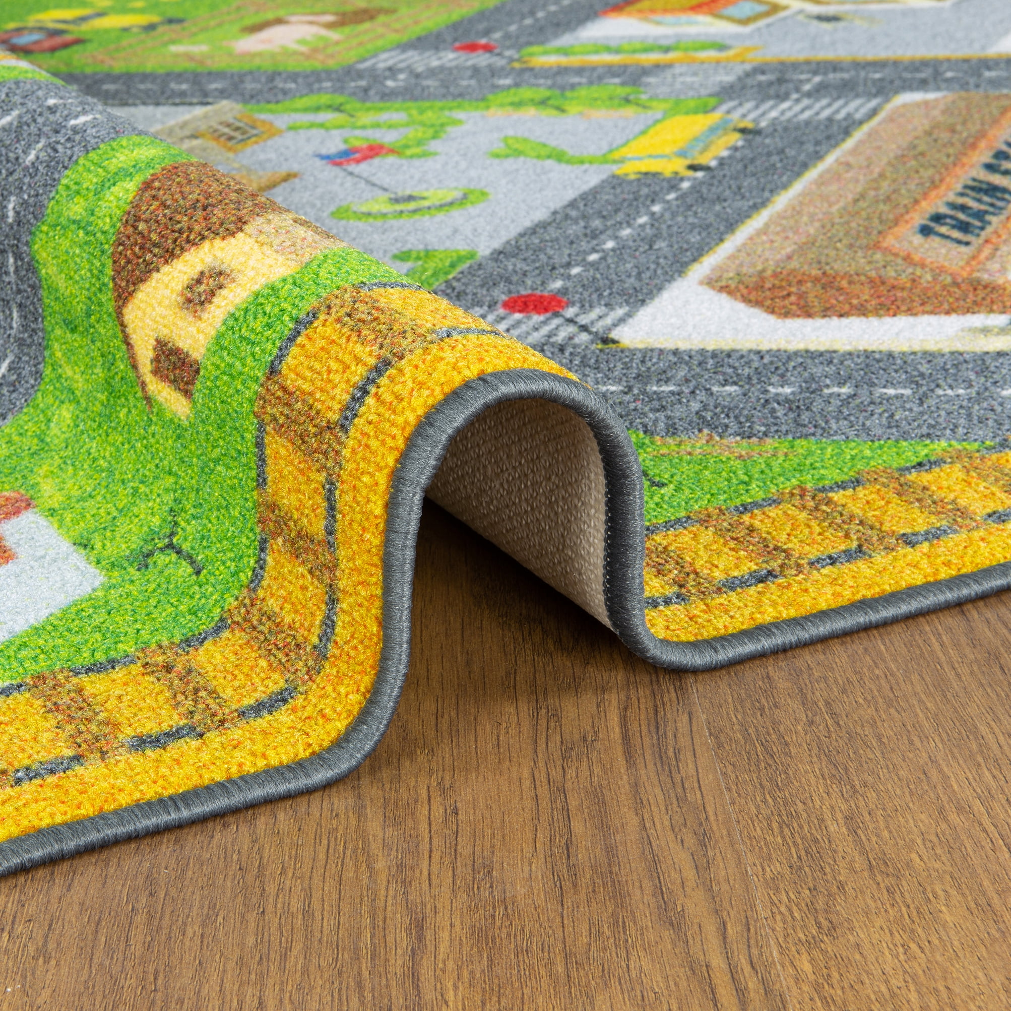 KC CUBS Playtime Collection Country Farm Road Map With Construction Site Educational Learning Area Rug Carpet For Kids and Children Bedroom and Playroom (5' 0" x 6' 6")