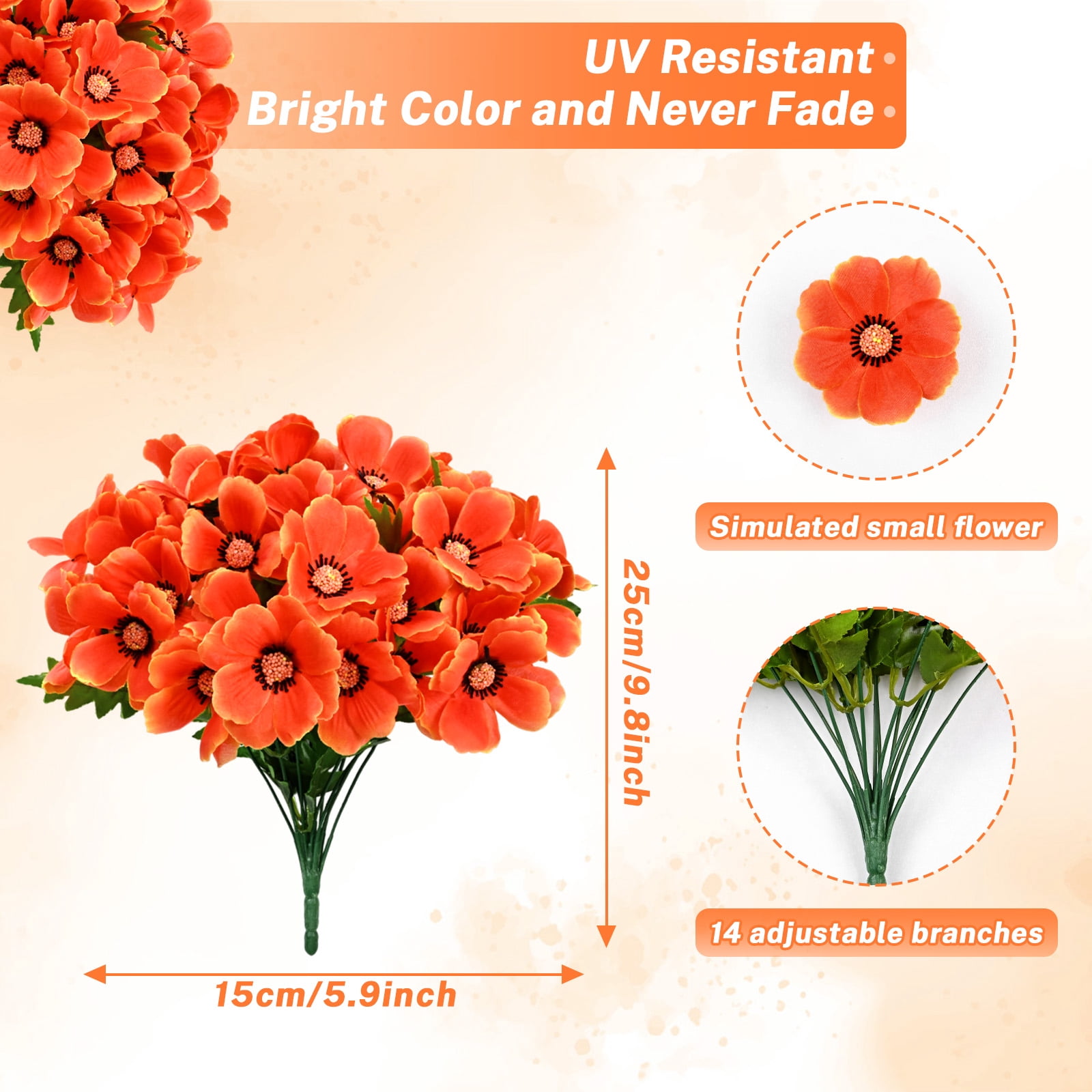Waipfaru 8 Pack Artificial Flowers for Outdoor, UV Resistant Silk Fake Plants for Porch Patio Balcony Front Door Garden Decoration