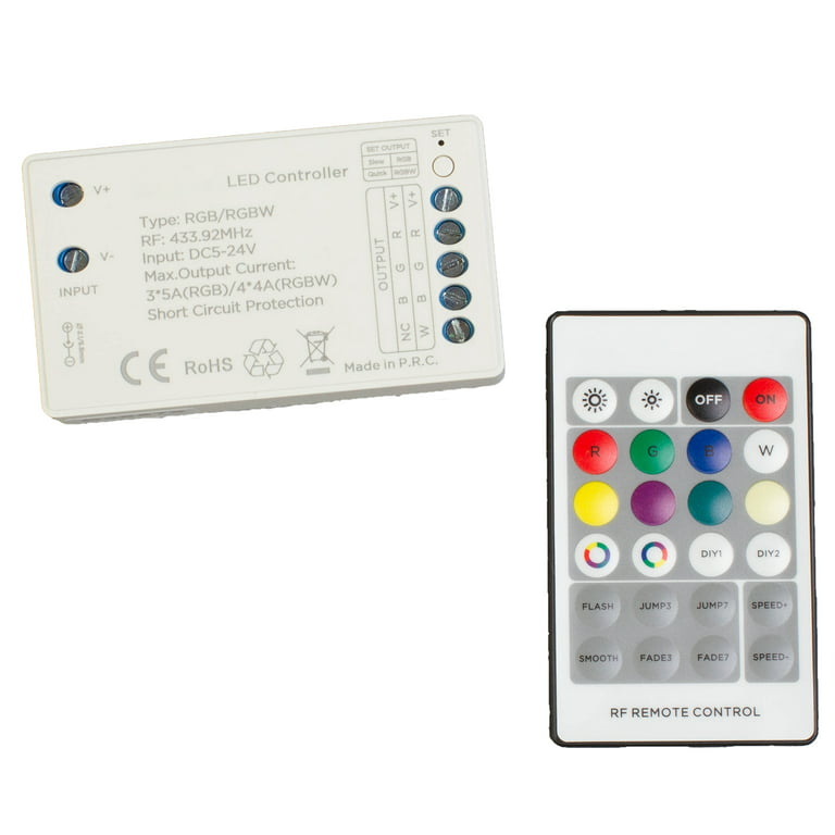 RGB LED LIGHT CONTROLLER, RGBW with remote control 4 channels x 4A Total 16  Amps for RGB and RGBW LED Light Strips and modules compatible with 5v 12v