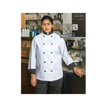 Double-Breasted Chef Coat 100% Poly Twill Long Sleeve with 1 Sleeve Pocket Plastic Button Closures Color White Size XS-XL units: 2's/ Pack