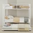 thumbnail image 2 of UIOWIO Triple Bunk Bed Twin over Twin with Trundle, Includes 3 Twin Size 6" Green Tea Memory Foam Mattresses, Convertible Metal Frame with Ladder and Guardrail, for Teens and Adults, White, 2 of 10