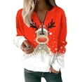 thumbnail image 1 of Innerwin Pullover Christmas Ladies Xmas Tops Work V Neck Casual Sweatshirt Red XS, 1 of 2
