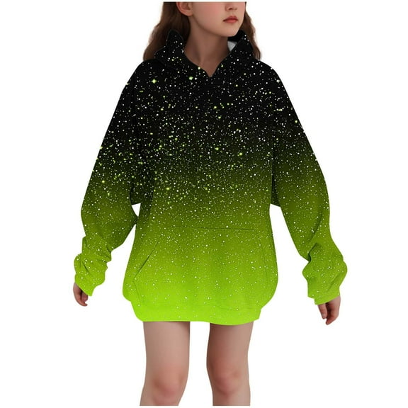 Girls' Glitter Fleece Hoodie 3-14 Years Winter Christmas Birthday Party Long Sleeve Pocket Sweatshirt Casual Print Pullover