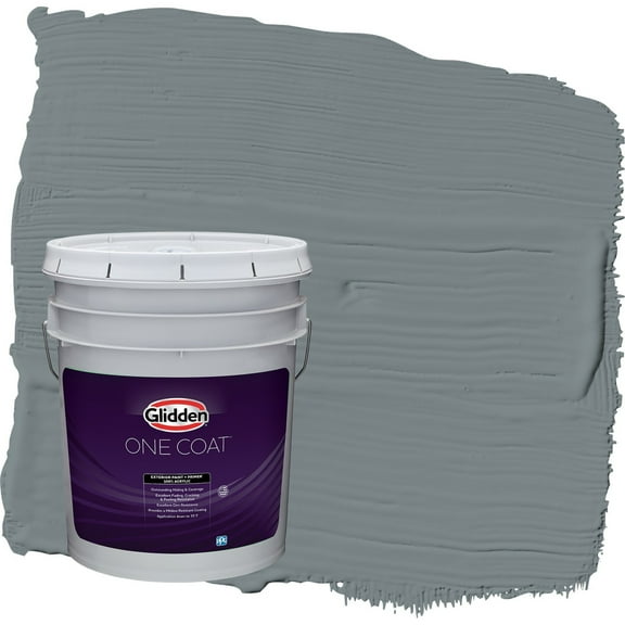 Glidden One Coat Garrison Gray / Grey Satin Exterior Paint with Primer, 5 Gallon