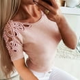 thumbnail image 2 of Ohufall Womens Tops! Fashion Women's T-shirt Short-sleeved Solid Color Sexy Hollow Shoulder And Lace Slim-fit Round Neck Top Blouse, 2 of 6