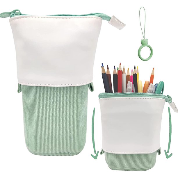 Estuche para lápices emergente, soporte para bolígrafo, lindo soporte para bolígrafo, estuche telescópico para lápices, bolsa de almacenamiento portátil para oficina, caja de lápices de pana, estuche de maquillaje (verde) Rojo Verde