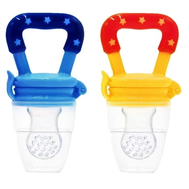 Baby Pacifier Food and Fruit Feeder, Silicone Teether, Small Size for Baby Boy 3-6 Months Old, Blue & Yellow - 2 Pack