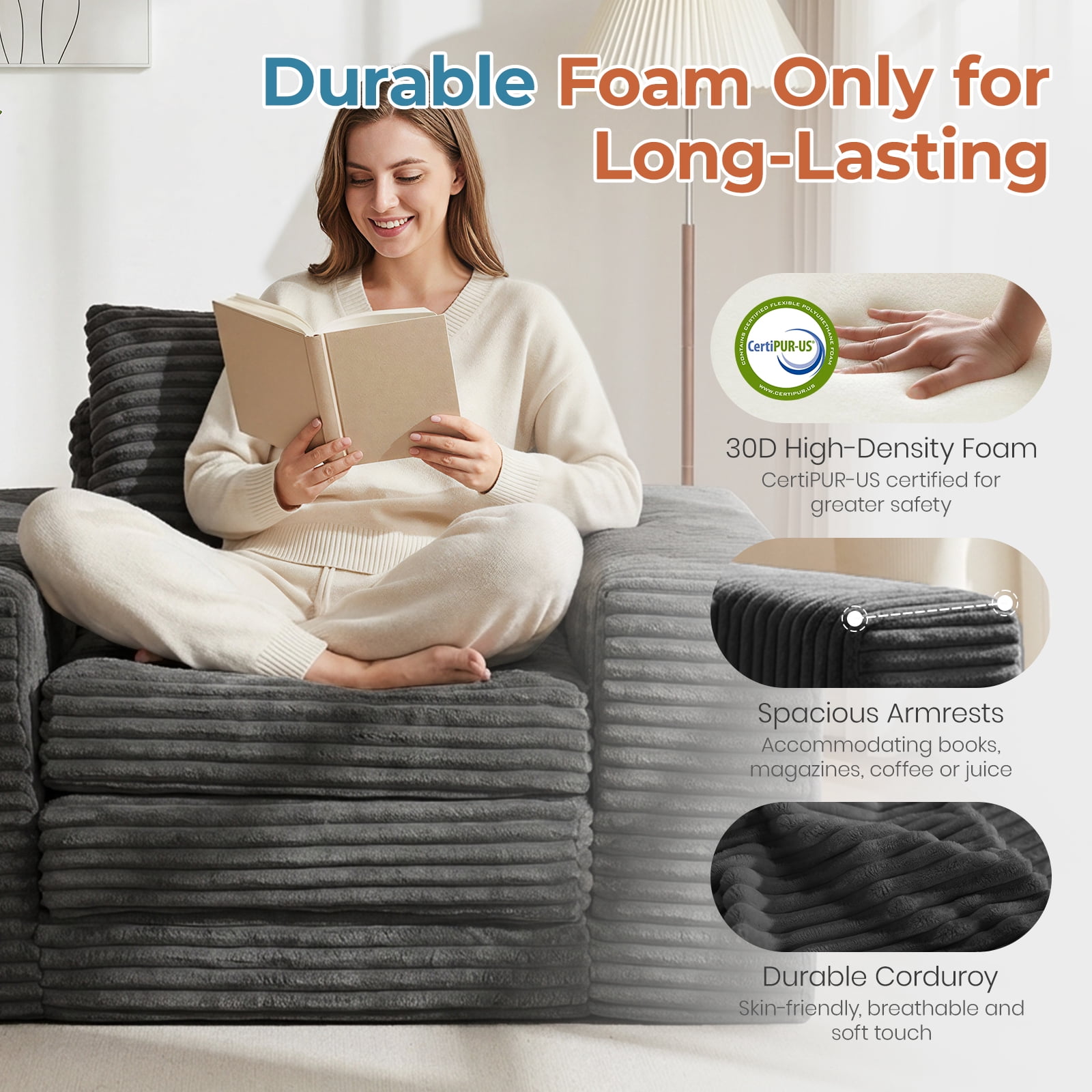 Single Pull Out Folding Sofa Bed with Memory Foam, Corduroy Convertible Sleeper Couch with Pillow, 75.6" Sleeping Surface Space Saving Sofa for Apartment Dorm Guest Room