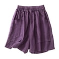 thumbnail image 5 of oqasdz Women's Linen Shorts Elastic High Waist Casual Loose Fit Solid Color Summer Shorts with Pockets Vintage Trendy Outdoor, 5 of 5