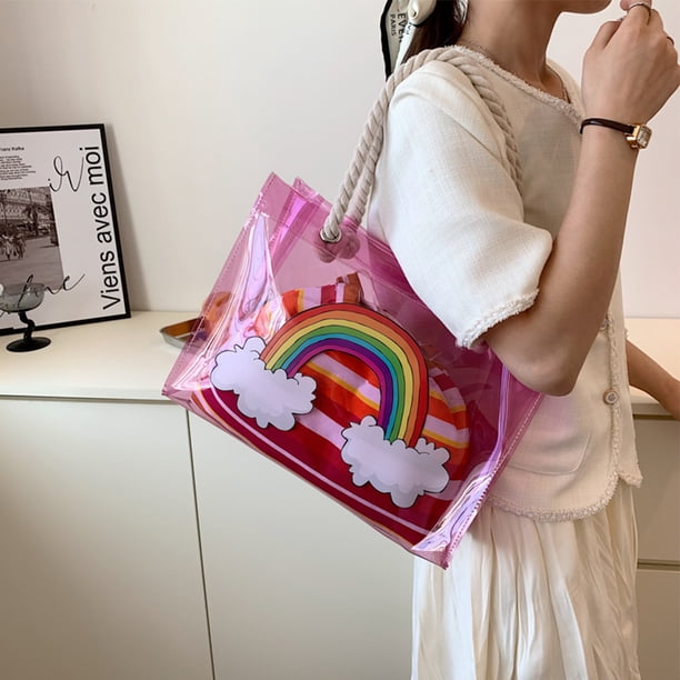 Bolso de playa para mujer Moda con monedero Bolsos transparentes Bolso de verano (Púrpura)
