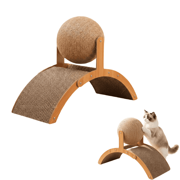 Cat Scratcher with Ball - 360° Rotating Sisal Ball and Arch Bridge for Indoor Cats, Space-Saving