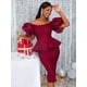 thumbnail image 1 of Vestidos de encaje con hombros descubiertos, color burdeos, cintura alta, Peplum, vestidos elegantes de noche para mujer, vestidos de fiesta de invitados de boda y cumpleaños para mujer, 1 of 4