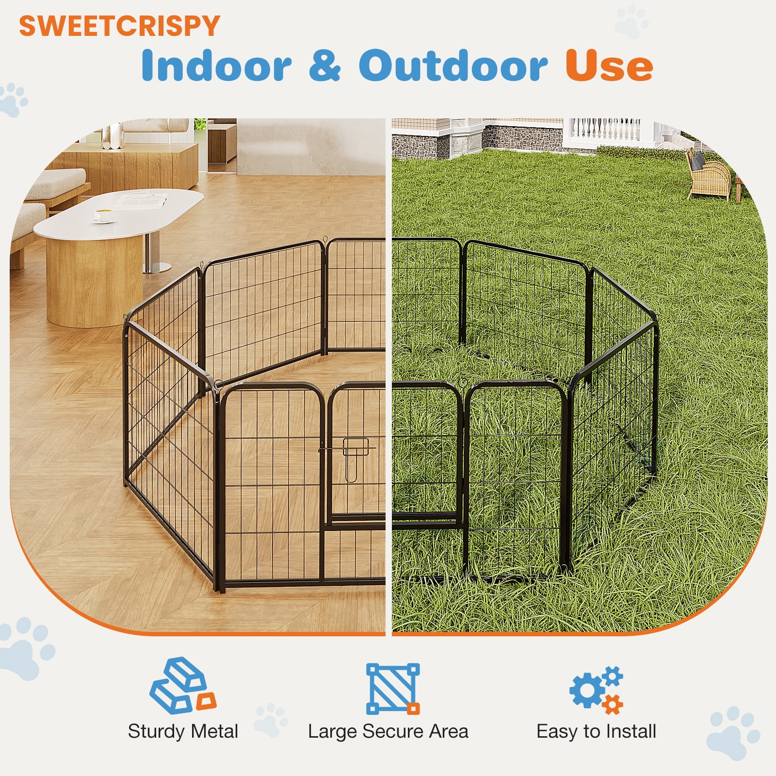 ZUNMOS Dog Playpen, 8 Panels 24" Foldable Metal Pet Fence Indoor Outdoor
