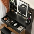 thumbnail image 5 of SMOOL Vanity with Lighted Mirror, Makeup Vanity Desk with Power Outlet, 3 Color Light Options Adjustable Brightness, Vanity Table with 6 Storage Shelves, 2 Large Drawers and Cushioned Stool, Black, 5 of 16