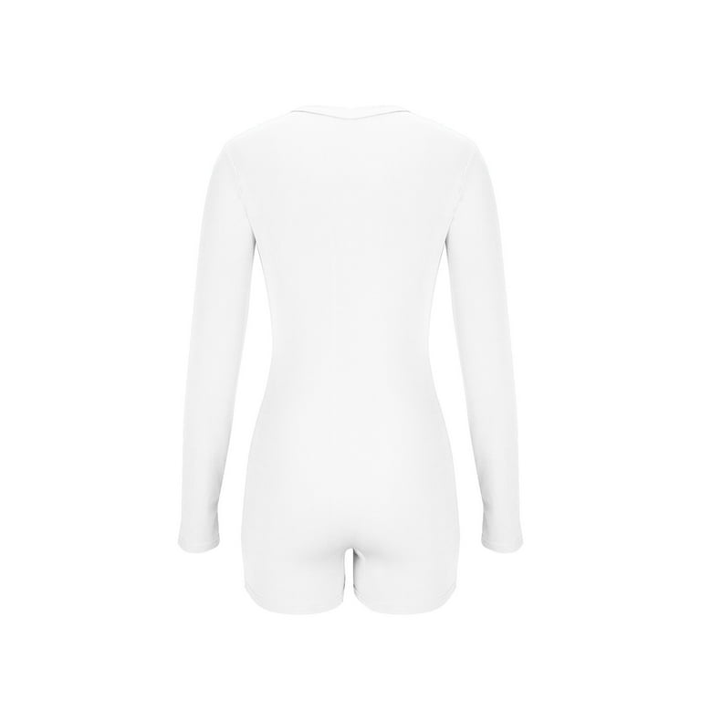 Wioihee Women Long Sleeve Romper Pajama Bodysuit Bodycon Shorts V Neck Jumpsuit Floral Sleepwear Nightwear Pjs White 12 XXL Walmart