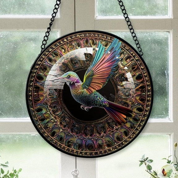 Customized Hummingbird Stained Glass, Hummingbird Glass Panel Sun Catchers Pretty Gifts, Hummingbird Decoration for Home Garden Christmas Party Wedding SlLm3H