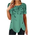 thumbnail image 1 of Pompotops T-shirt Ample Imprimé pour Femme, Boutons, Manches Courtes, Blouse à Col Rond, Hauts Décontractés, 1 of 7
