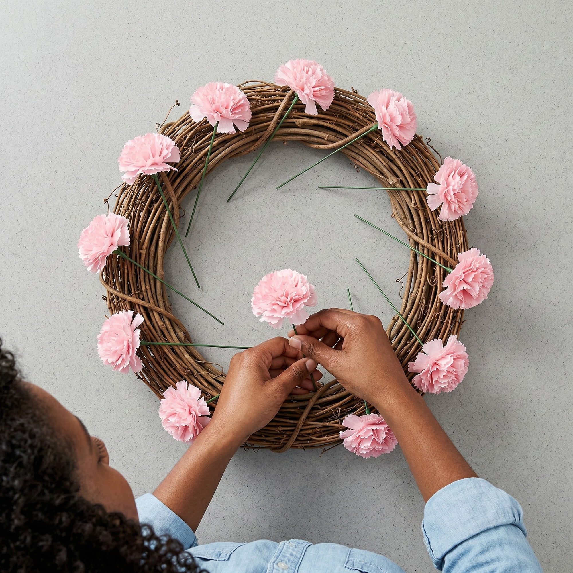 Unique Bargains Artificial Detachable Carnation Flowers Light Pink 5.9"