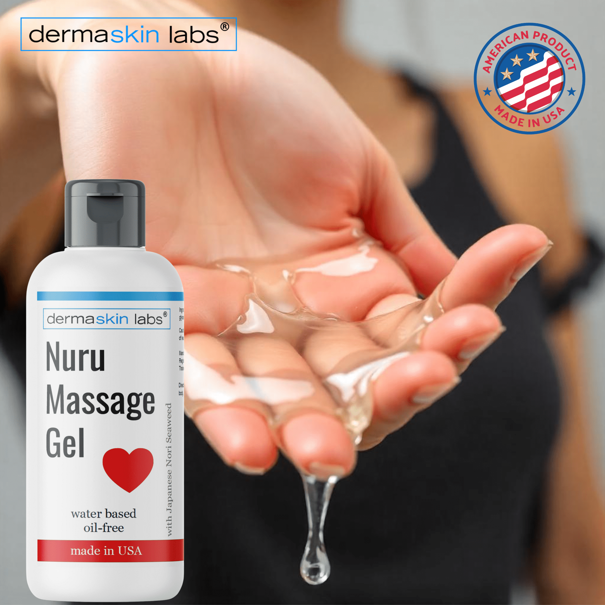 Nuru Massage Gel All Natural Water Based Non-Staining Non-Oily Super Slippery for Sore Muscles, Dry Skin with Japanese Nori Seaweed Body on Body Massage Gel Made in USA