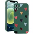thumbnail image 2 of Compatible with iPhone 12 Case for Women Girls, Cute Matte Love Hearts Pattern, Premium Soft Liquid Silicone Back Cover with Camera Protection, Shockproof Phone Case for iPhone 12 - Green, 2 of 16