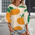 thumbnail image 3 of Orange Fruit Pattern Simple Design Women's V-Neck Blouse With 3/4 Ruffled Bell Sleeves Casual Top Ladies Blouses, 3 of 7