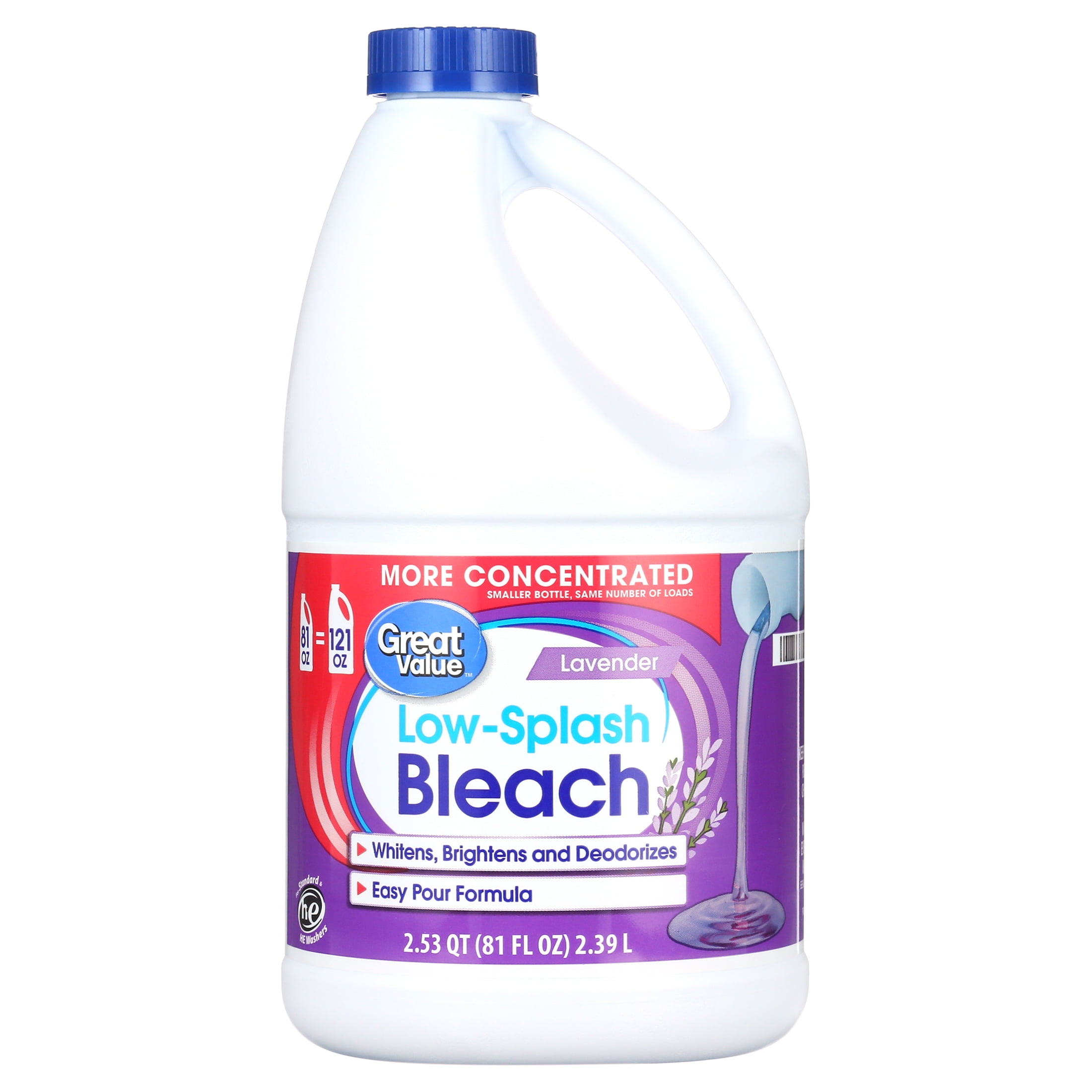 Great Value Low-Splash Bleach, Lavender, 81 fl oz