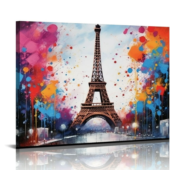 JRXY Large Canvas Wall Art Paris Eiffel Tower Decor Modern Graffiti Canvas Prints Ready to Hang for Living Room Bedroom Framed Home Decor 20x16in