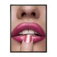 thumbnail image 1 of Designart Pink Woman Lips With Finger On Mouth FLOAT FRAME WALL ART, 1 of 4