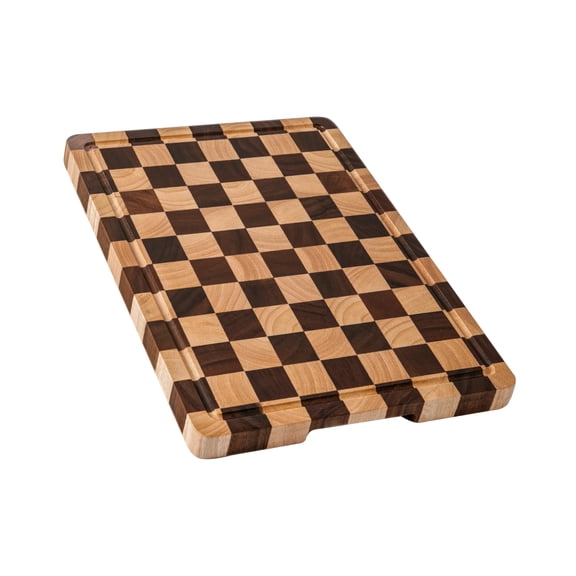 Cutting Boards for Kitchen, Checkered Cutting Board Upgraded, Acacia Wood Chopping Board with Juice Grooves & Handles, Large Butcher Block Serving Tray with Gift Box, 17" x 12" x 0.8"