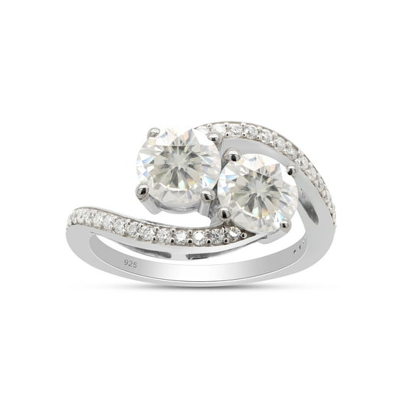 AFFY 6MM Round Moissanite Diamond Two Stone Bypass Engagement Ring for Women 14K White Gold over Silver-4